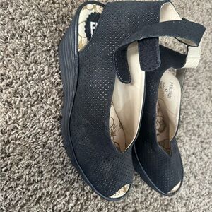 Fly London Black Perforated Wedges